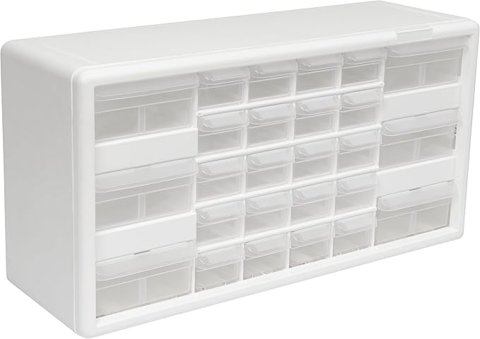 Akro-Mils 26-Drawer Plastic Storage Cabinet, 20" W x 6" D x 10" H, White | Plastic Cabinet w/ Drawers for Garage Organization, Beads, Building Bricks Storage, Teacher Toolbox, Makeup Organizer, 10126