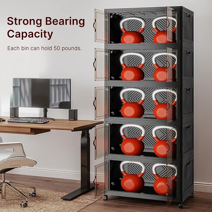 UAMFURI Stackable Storage Bins, 560QT Collapsible Drawers with 1 Lid | Large Capacity, Magnetic Door, Stack Lock, Rolling Wheels, Foldable Design, Organizers and Storage for Bedroom Dorm Garage