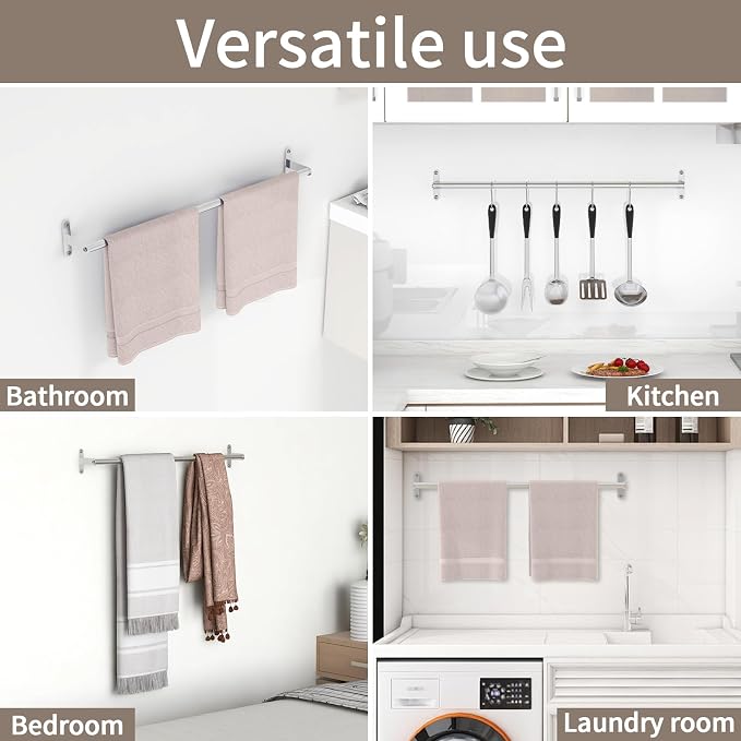 JUYSON Single Towel Bar for Bathroom, 24 Inch Towel Rack, Brushed Nickel | Wall Mounted, Stainless Steel, Rust Resistant, Space-Saving Design, Easy Installation
