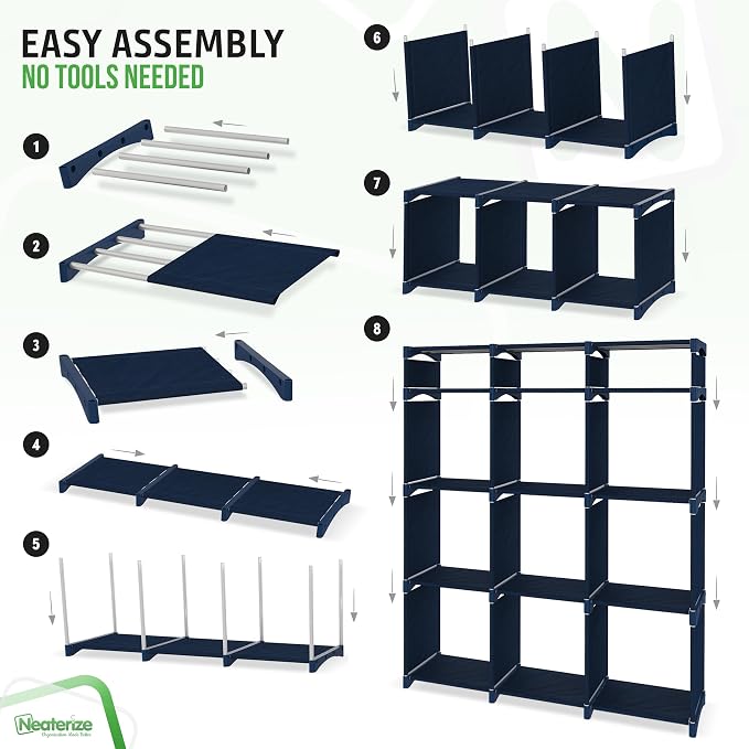 Cube Storage Organizer with Storage Bins Included - The Perfect Closet Organizers and Storage Solution. Includes 12 Storage Cubes, Great For Toy Storage, Closet Storage, Clothes Storage (Navy)