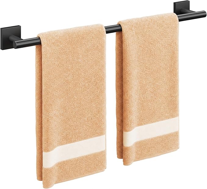 Matte Black Towel Bar, 24 Inch Towel Racks for Bathroom | Thicken 304 Stainless Steel Towel Holder with Square Base, Towel Rod Wall Mounted, Modern Home Decor (Total Length 26 Inch)