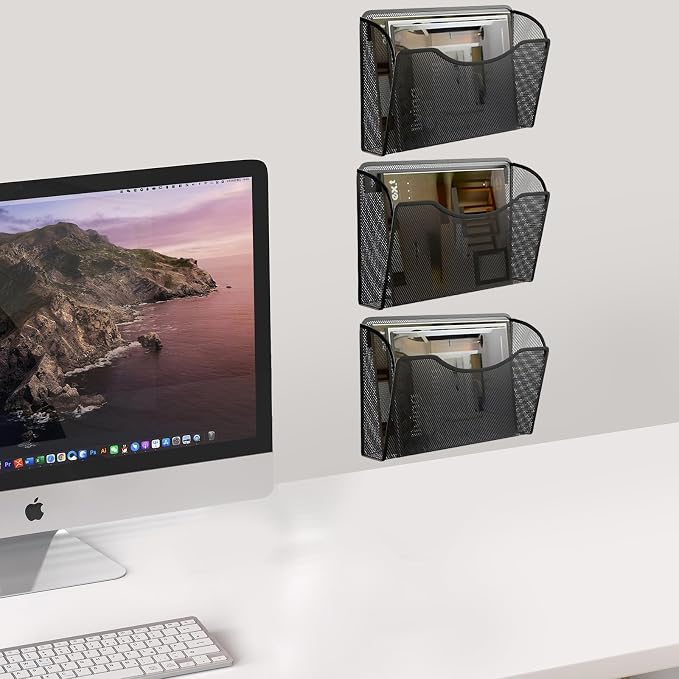Gawerk 3 Pack Wall File Organizer, Mesh Wall File Pocket Mail Organizer Hanging Metal Vertical Wall Mounted File Holder for Office/Home