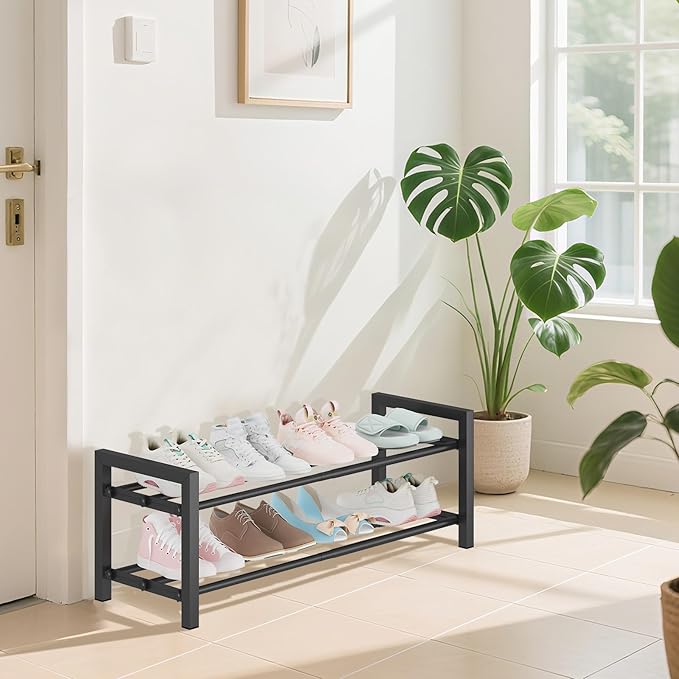 Expandable Metal Shoe Rack for Closet & Entryway, Shoe Storage Organizer | 2 Tier • Adjustable Width • Holds 6–9 Pairs • Heavy-Duty Steel • Space-Saving Design • Easy Assembly
