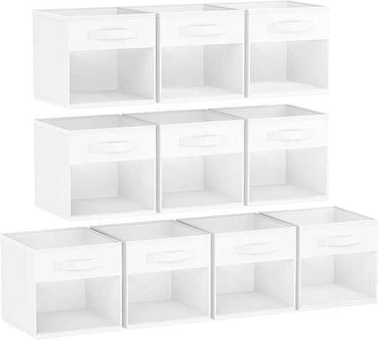 DIMJ Storage Cubes, Cube Storage Bin, 10 Pack Foldable Storage Cubes with Window, Closet Storage Bins with Handle, 11x 11 inch Storage Cubes for Clothes, Toys, Books (White)