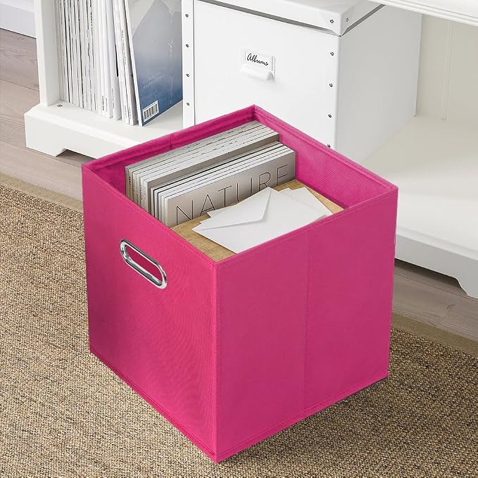 ShellKingdom Storage Bins, Foldable Fabric Storage Cubes with Metal Handle | Cloth Storage Organizer Drawer For Closet And Toys, 11 X 10.5 X 10.5 INCH, 2 Pack (Fuchsia)