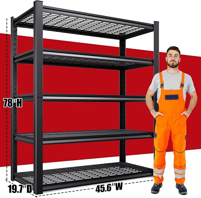 Set of 4 Garage Shelving-3000 lbs 5 Tier Storage Shelves,Adjustable Heavy Duty Metal Shelving Unit and Storage Large Wire Rack,Utility Steel Shelf for Warehouse Industrial Pantry Basement -78"x46"x20"