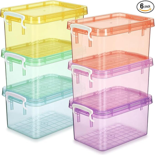 6 Pack Colorful Plastic Storage Bins with Lids 4 Quart Small Storage Latch Box Stackable and Nestable Clear Organizer Bins with Latching Handle and Buckle for Organizing(Colorful)