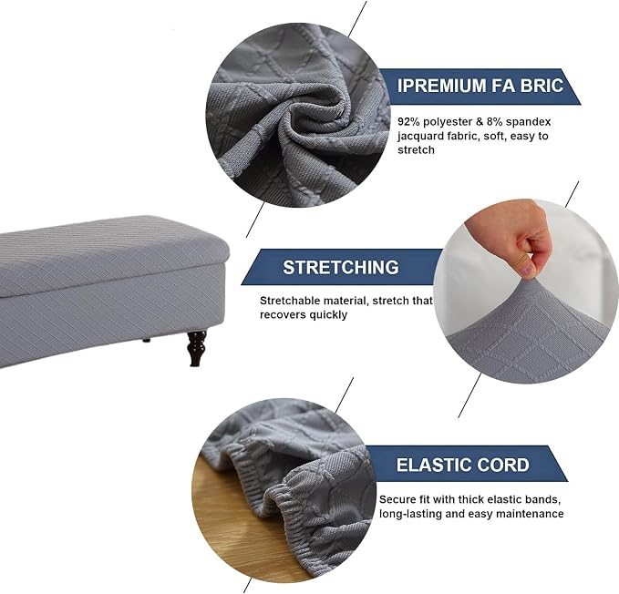 FUANGUI Ottoman Cover Slipcovers Rectangular Folding Stretch | Storage Bench Footrest Sofa Stool Covers Footstool Protector with Elastic Bottom, Removable Washable,Small