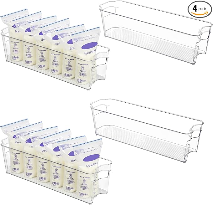 Vtopmart 4Pcs Clear Breastmilk Storage Bags Container in Freezer Fridge | BPA-free Plastic Storage Bins, For Breast Milk Baby Pouches Formula Bottles and Yogurts, In Freezer Fridge and Pantry