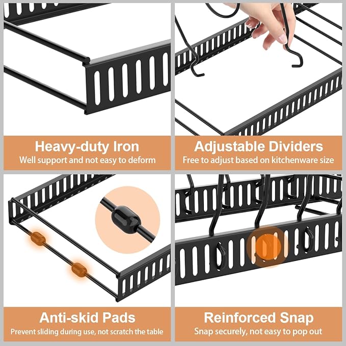 Housolution Pot and Pan Lid Organizer Holder Storage Rack, Black | 12"-23" Expandable, 14 Adjustable Dividers, Sturdy Metal Construction, Easy Assembly