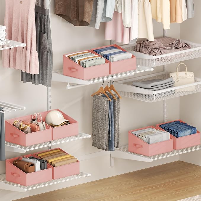 DIMJ Closet Storage Bins 12 Pack - Fabric Storage Baskets for Shelves, Collapsible Clothes Organizer with Handles, Trapezoid Shelf Organization Storage Cubes for Purse, Toys, Books, Towel, Clothes