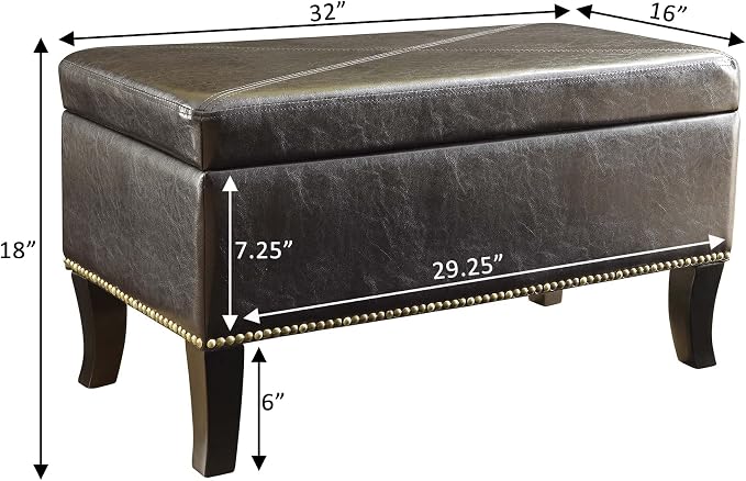 Convenience Concepts Designs4Comfort Winslow Storage Ottoman Bench 32" - Transitional Upholstered Footstool & Seat, for Living Room, Entryway, Hallway, & Bedroom, Espresso Vegan Leather