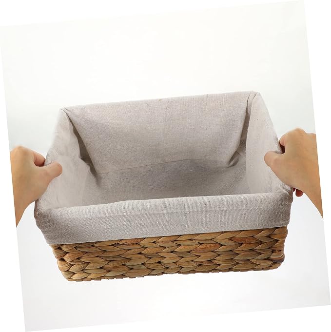 Hemobllo Woven Storage Basket Handles Rectangular Straw Organizer for Home Décor Handcrafted Decorative Storage Baskets for Shelves Laundry and Picnic