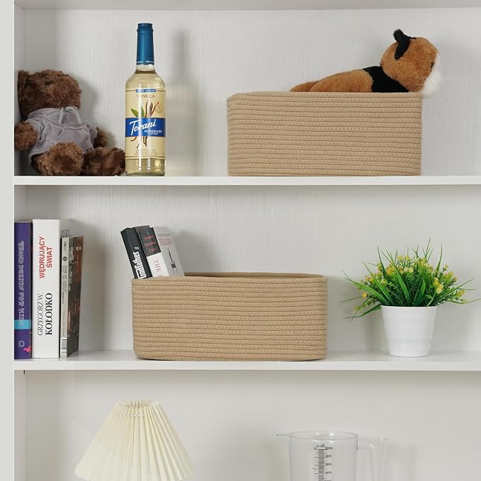 3-Pack Storage Baskets for Organizing | Woven Shelf Toy Basket | Rope Baskets for Gifts Empty | Closet Organizer Bins with Handles | Cube Decorative Box | 11.8×7.8×5.1” | Brown