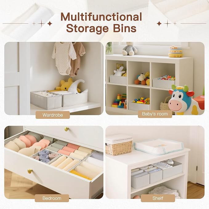 Criusia Drawer Organizer Clothes, 10 Pack Dresser Organizer for Baby Clothes, Underwear, Sock- Foldable Closet Organization and Storage Dividers Bins for Nursery, Bedroom (Oatmeal)