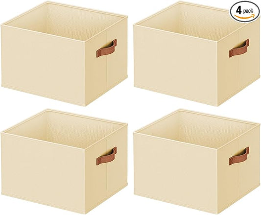 4 Pack Large Closet Storage Baskets Bins for Shelves, Collapsible Fabric Closet Organizers and Storage with Polyester Handles, Decorative Baskets for Organizing Clothes, Towels, Linen Closet 14"x10"