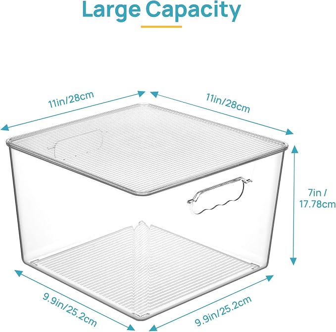 Vtopmart 8 Pack Extra Large Clear Stackable Storage Bins with Lids, 11inch Organizer Bins with Handle for Onions and Potatoes, Plastic Containers for Pantry, Freezer, Kitchen, Closet Organization
