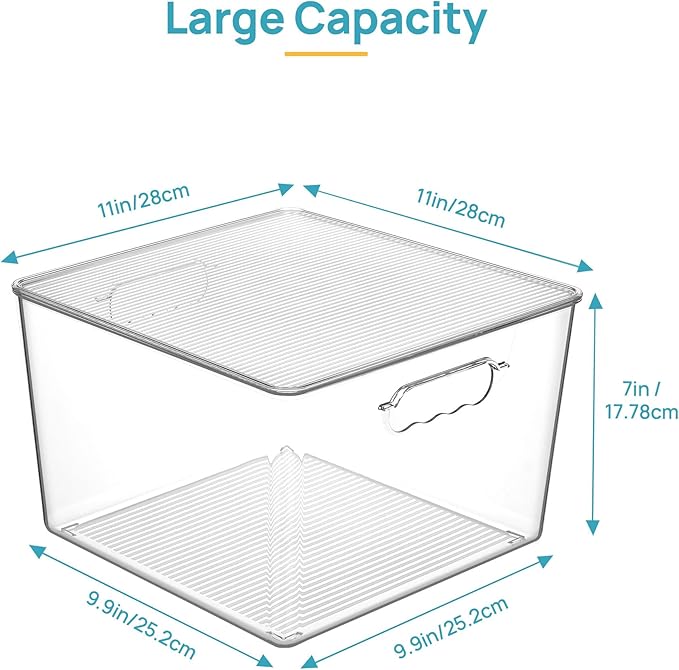 Vtopmart 6 Pack Extra Large Clear Stackable Storage Bins with Lids, 11inch Organizer Bins with Handle for Onions and Potatoes, Plastic Containers for Pantry, Freezer, Kitchen, Closet Organization