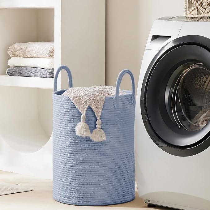 YOUDENOVA Cotton Rope Laundry Hamper Basket, 58L Blanket Basket for Nursery | Large Woven Laundry Hamper with Sturdy Handles, Collapsible Home Decor Laundry Basket for Laundry, Clothes, Toys in Bedroom
