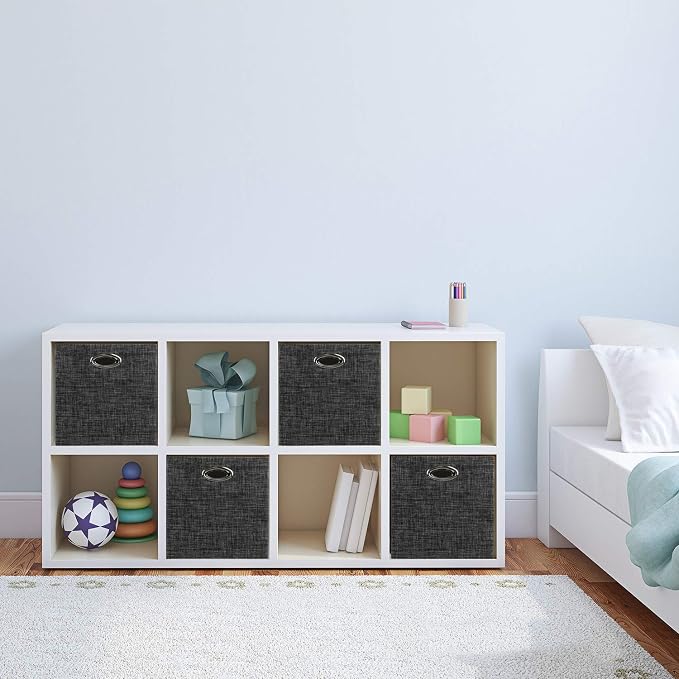 Posprica Storage Cubes,12×12 Storage Bins,Foldable Storage Baskets Fabric Drawers Containers for Shelf Cabinet Bookcase,Thick and Heavy Duty (4pcs, black)