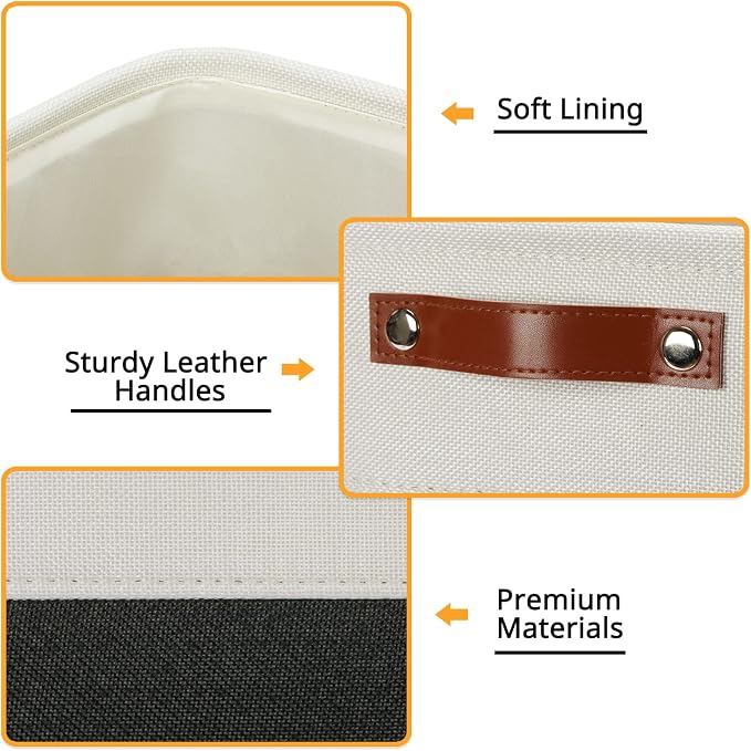 DULLEMELO Set Of 4 Cube Storage Bins, Fabric Storage Basket for Shelves Closet Storage, 12 Inch Collapsible Fabric Bins for Book Magazine Towel Organizers(4 Pack - 12" White&Black)