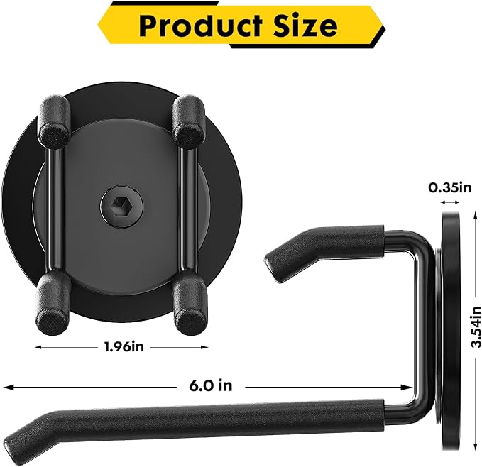 Strong Magnetic Hooks Heavy Duty - 4 Pack Rare Earth Magnets for Garage Utility Storage 20lb Hold | Hang Ladder, Power Tools, Toolbox, Shovel, Broom, Extension Cord (E-Blackpro 4)