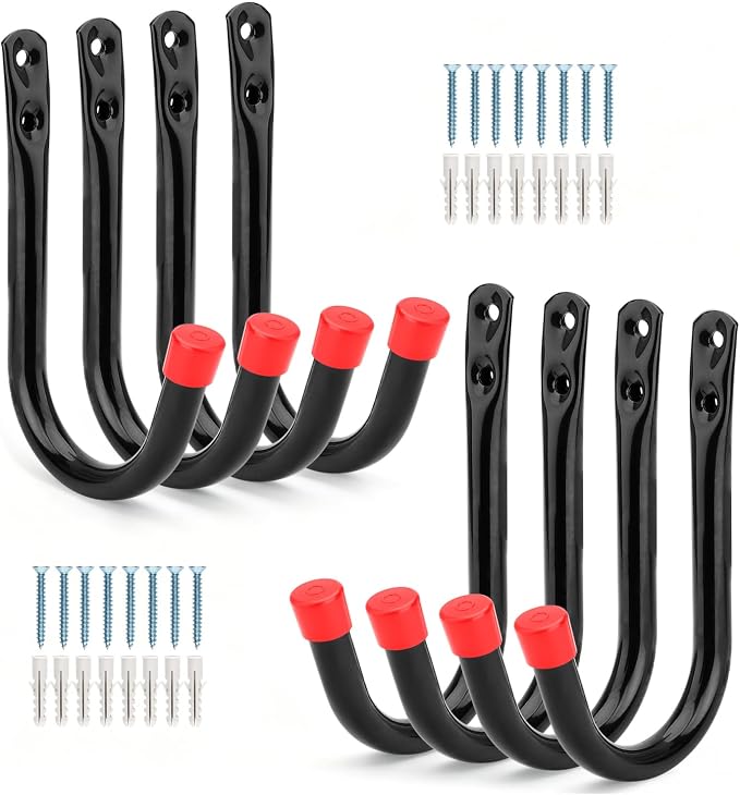 Garage Storage J Utility Hook, 8 Pack Heavy Duty Wall Mounted Hanging Hooks Organize Garden Tools, Gym Bags, Stroller, Toy,Power Tool
