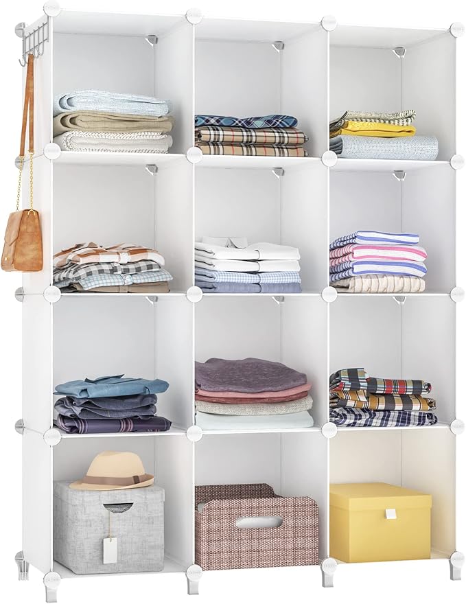 HOMIDEC Closet Organizers and Storage, 12 Cube Storage Organizer, White | Portable Closet Organization Clothes Shelves Clothing Storage for Kids, Closet, Bedroom, Bathroom, Office