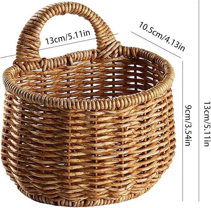 Hanging Wicker Rattan Basket Hand-Woven Wood Storage Basket,Hanging Baskets,Onion Basket Coat Bohemian Storage Fruit Wall For Kitchen Wall Home Restaurant Garlic Vegetable Wall Decoration