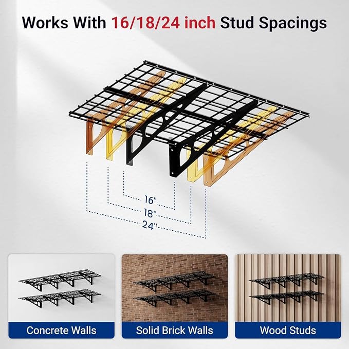 FLEXIMOUNTS 4-Pack 2x3ft Garage Shelving, 24"x72" Storage Shelves, Black | Heavy-Duty Garage Shelving Wall Mounted, 1400 lbs Load Capacity, Garage Wall Shelving for Garage, Workshop, Classic Series