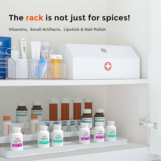 Expandable Spice Rack Organizer for Cabinet - 3 Tier Adjustable Cabinet Spice Organizer Easy Visibility - Spice Organizer for Cabinet Countertop Cupboard Pantry Organization (White)