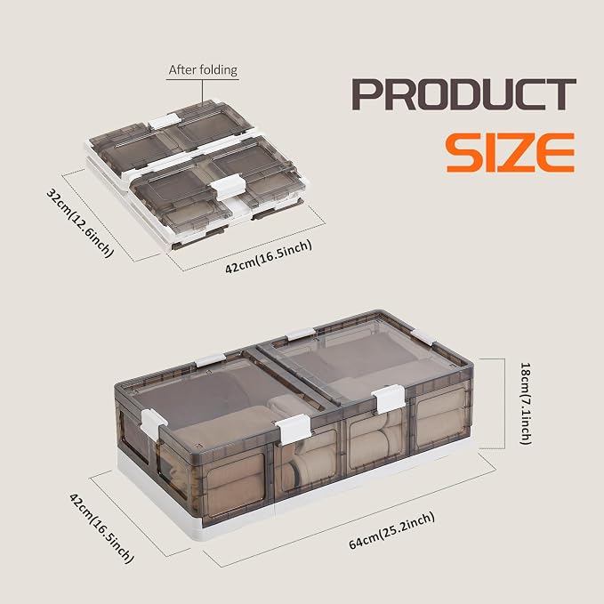 Under Bed Storage Containers with Wheels - Stackable, Foldable Plastic Storage Boxes with Lids for Clothes, Shoes, Blankets - Perfect for Bedroom Organization and Dorms (2 Pack-25.2''x16.5''x7.1'')