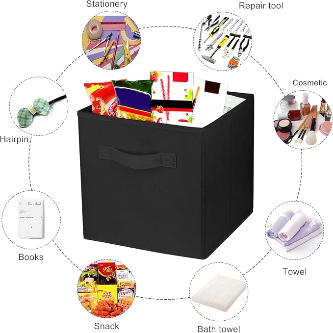 3 Pcs Storage Cubes, 10.5 Inch Collapsible Storage Bins, Fabric Foldable Bins for Organization, Durable Storage Bins for Closet, Shelves, Offices (Black) | [Black] [For Organization, Durable Storage Bins for Closet, Shelves, Offices]