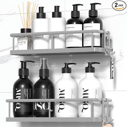 YASONIC Shower Caddy Adhesive, Rustproof Shower Organizer, Large Capacity Shower Shelves for Inside Shower, No Drilling Bathroom Organizers and Storage for Home Decor （2 Pack Grey）
