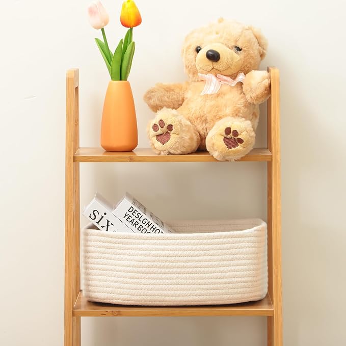 MiniArk Small Storage Baskets for Organizing | Closet Organizer Bins | Shelf Toy Basket | Woven Rope Baskets | Cube Decorative Box | Shallow Basket | 11.5x7.5x4.7” | 4 Packs Off White