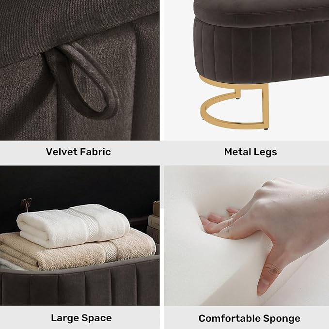 51" Velvet Storage Ottoman Bench End of Bed for Bedroom Entryway Dark Grey
