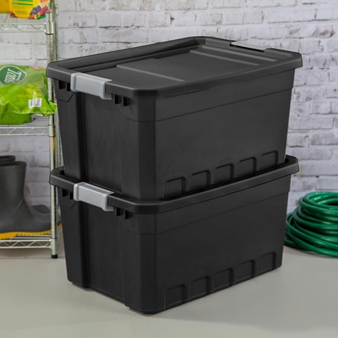 Sterilite Stacker Tote, Plastic Storage Bins with Lids, 19 Gallon, 6-Pack | Rugged Stackable Organizer Bin Containers with Latching Lids for Bed, Garage, Office, Kitchen, Closet & Classroom