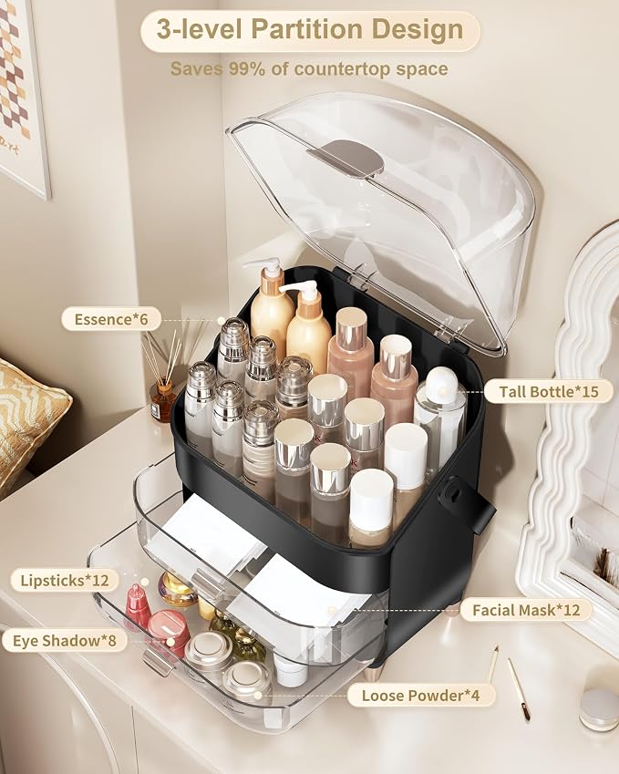Anylady Makeup Organizer Countertop, Skincare Holder Bathroom Counter Organizer, Storage Box Cosmetic Display Cases, Teen Girl Gifts Make up Organizers for Vanity, Dresser