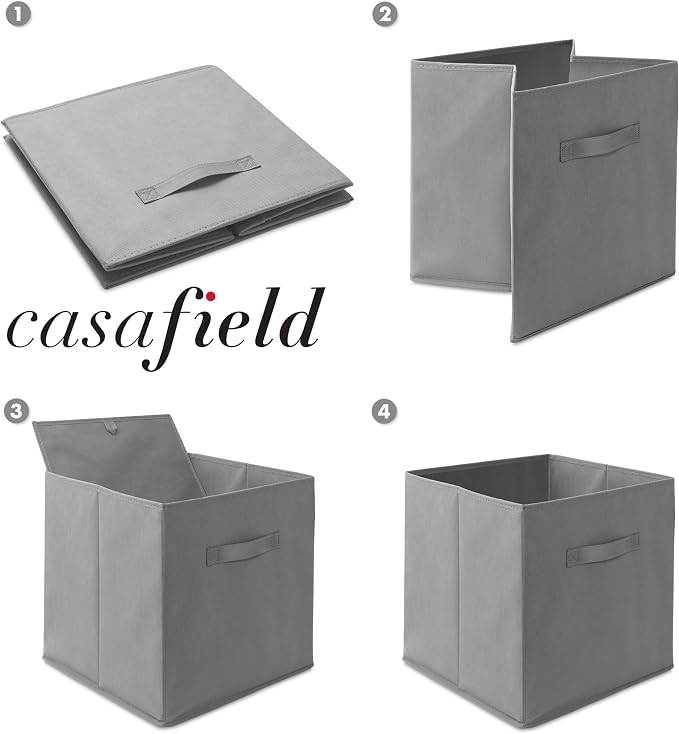 Casafield Set of 6 Collapsible Fabric Cube Storage Bins, Gray - 13" Foldable Cloth Baskets for Shelves, Cubby Organizers & More