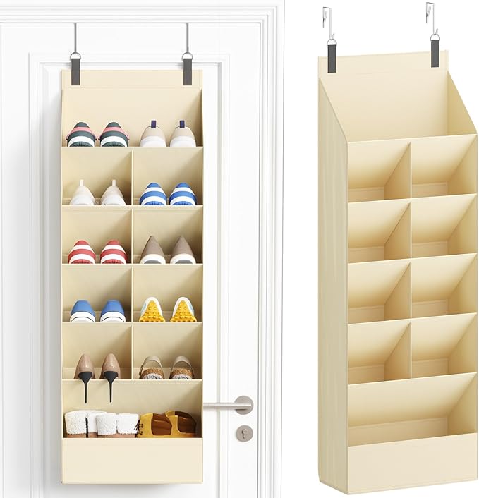 Lifewit 6 Tier Over the Door Shoe Organizer with 11 Large Deep Pockets, Fabric Hanging Shoes Shelf for Closet, Dorm Storage, Fit Up to 12 Pair Shoe Rack Holder for Sneakers, Boots, Beige