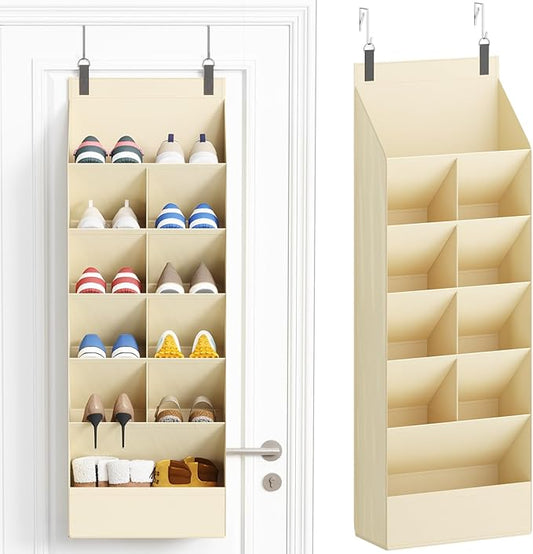 Lifewit 6 Tier Over the Door Shoe Organizer with 11 Large Deep Pockets, Fabric Hanging Shoes Shelf for Closet, Dorm Storage, Fit Up to 12 Pair Shoe Rack Holder for Sneakers, Boots, Beige