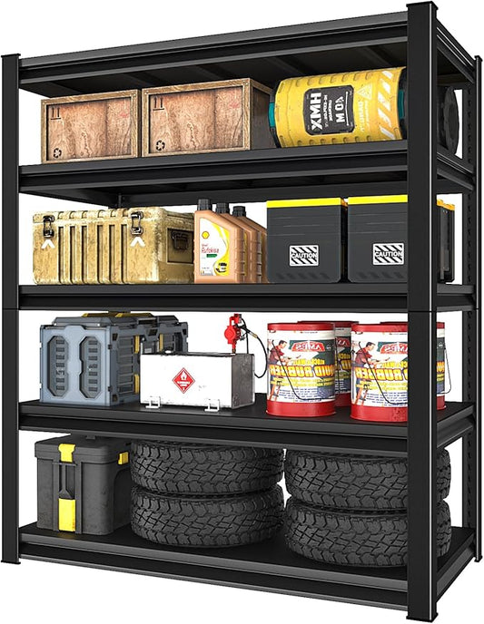 48" W Garage Shelving Heavy Duty, 3000LBS Loads Adjustable Garage Storage Shelves,5-Tier Metal Storage Racks and Shelving Units, Utility Rack Shelves,48" W x 24" D x 78" H,Black