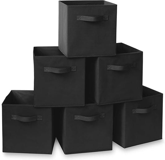 Casafield Set of 6 Collapsible Fabric Cube Storage Bins, Black - 11" Foldable Cloth Baskets for Shelves, Cubby Organizers & More