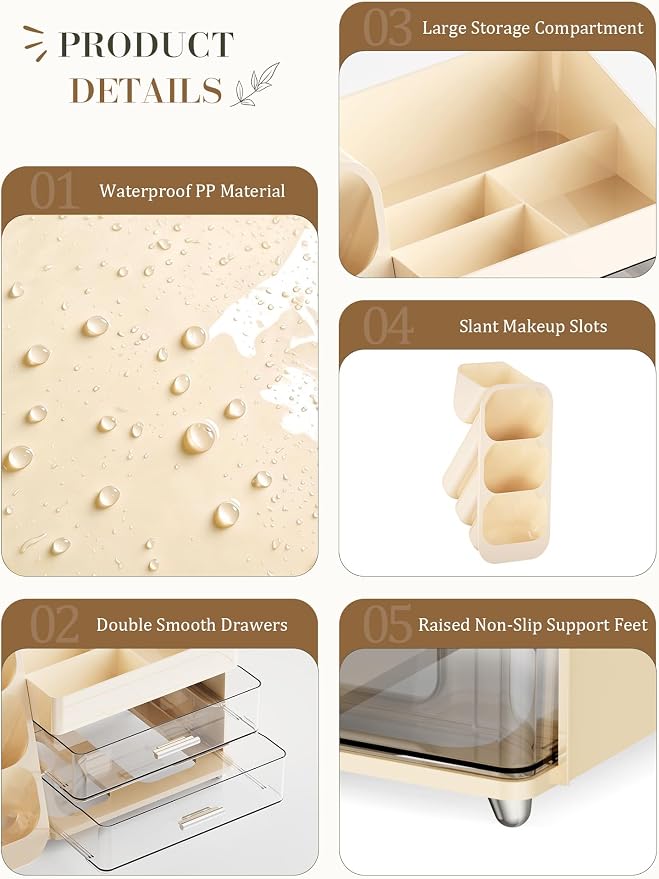Large Makeup Organizer Countertop Skincare Organizers, Spacious Cosmetic Display Case for Vanity Organizers Storage, Waterproof Make Up Organizer for Bathroom, Birthday Gifts for Women, Cream
