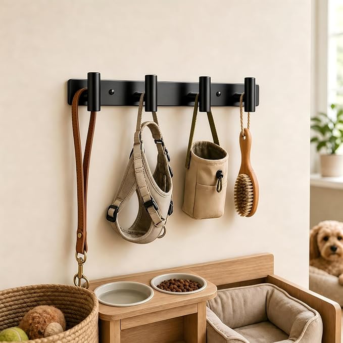Wall Mounted Coat Rack-4 Hooks, Heavy Duty Stainless Steel Wall Hooks for Towel Coat Bag, Hat Rack Coat Hanger Coat Hooks Towel Racks for Bathroom Entryway Kitchen Hotel Office (Black, 1 Pack)