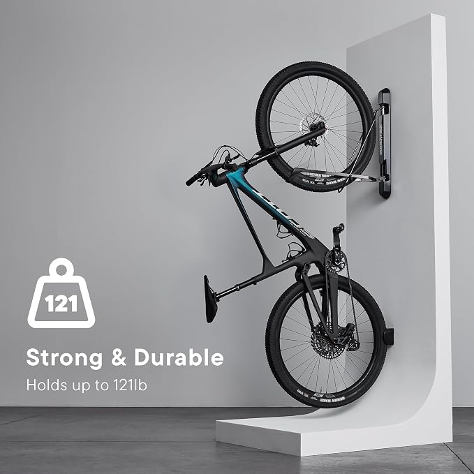 Steadyrack Swivel Bike Rack Wall Mount, Vertical Storage for Heavy eMTB | ProFlex Wide holds rugged eMTB and mountain bikes to 121 lb. Roll-in, roll-out, includes GearMate SteadySpine.