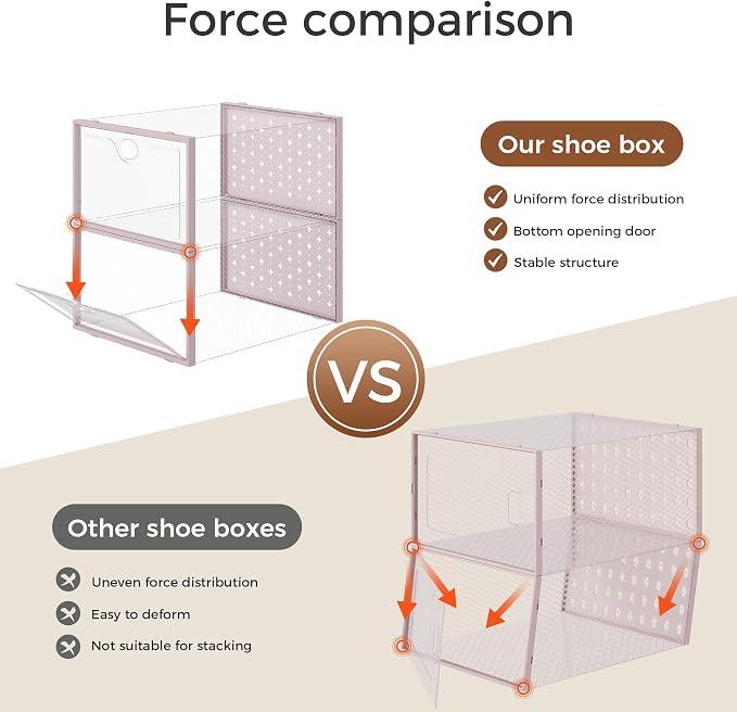 15 Pack X-Large Shoe Storage Boxes, Shoe Organizer Clear Stackable | Fit US Size 11, 6.2” Height, Shoe Dispaly Case Holder Bins Sneaker Storage for Sneakerheads, For Home and Family, Pink