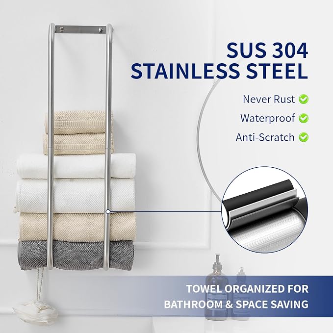 BWE Brushed Nickel Towel Racks for Bathroom Wall Mounted for Rolled Towels | Bathroom Towel Rack Storage Stainless Steel Vertical Towel Holder Bathroom Organizer Space Saving for Bedrooms Hotels