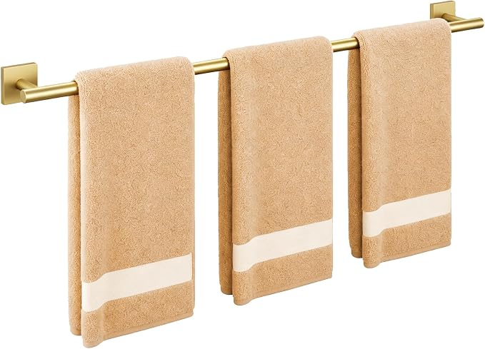 Brushed Gold Bath Towel Bar, 30 Inch Towel Racks for Bathroom | Thicken 304 Stainless Steel Towel Holder with Square Base, Towel Rod Wall Mounted, Modern Home Decor (Total Length 32 Inch)