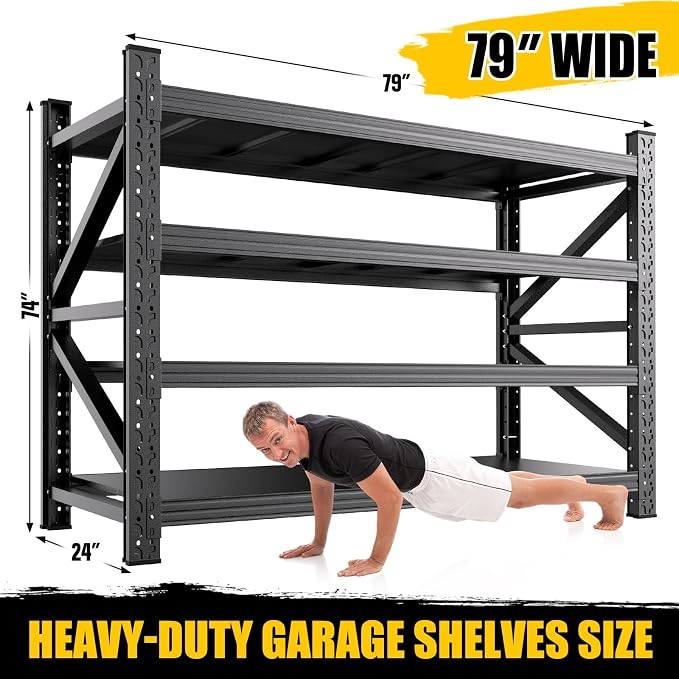 79" W Heavy Duty Storage Shelves, 4T Adjustable Garage Shelving Unit,Rust Proof Large Metal Storage Rack 24" D x 79" W x 74" H, Industrial Shelving for Warehouse, Basement, Shop, Supermarket